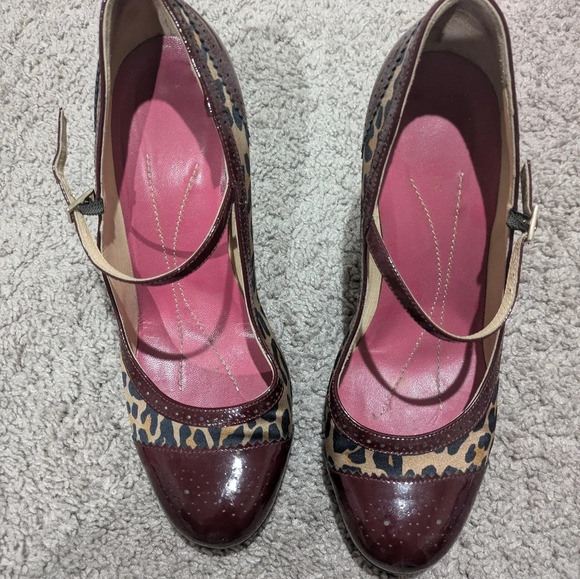 Kate Spade Heels Size 9.5 Red Kelsey Leopard Print Mary Jane Pumps - Picture 5 of 8